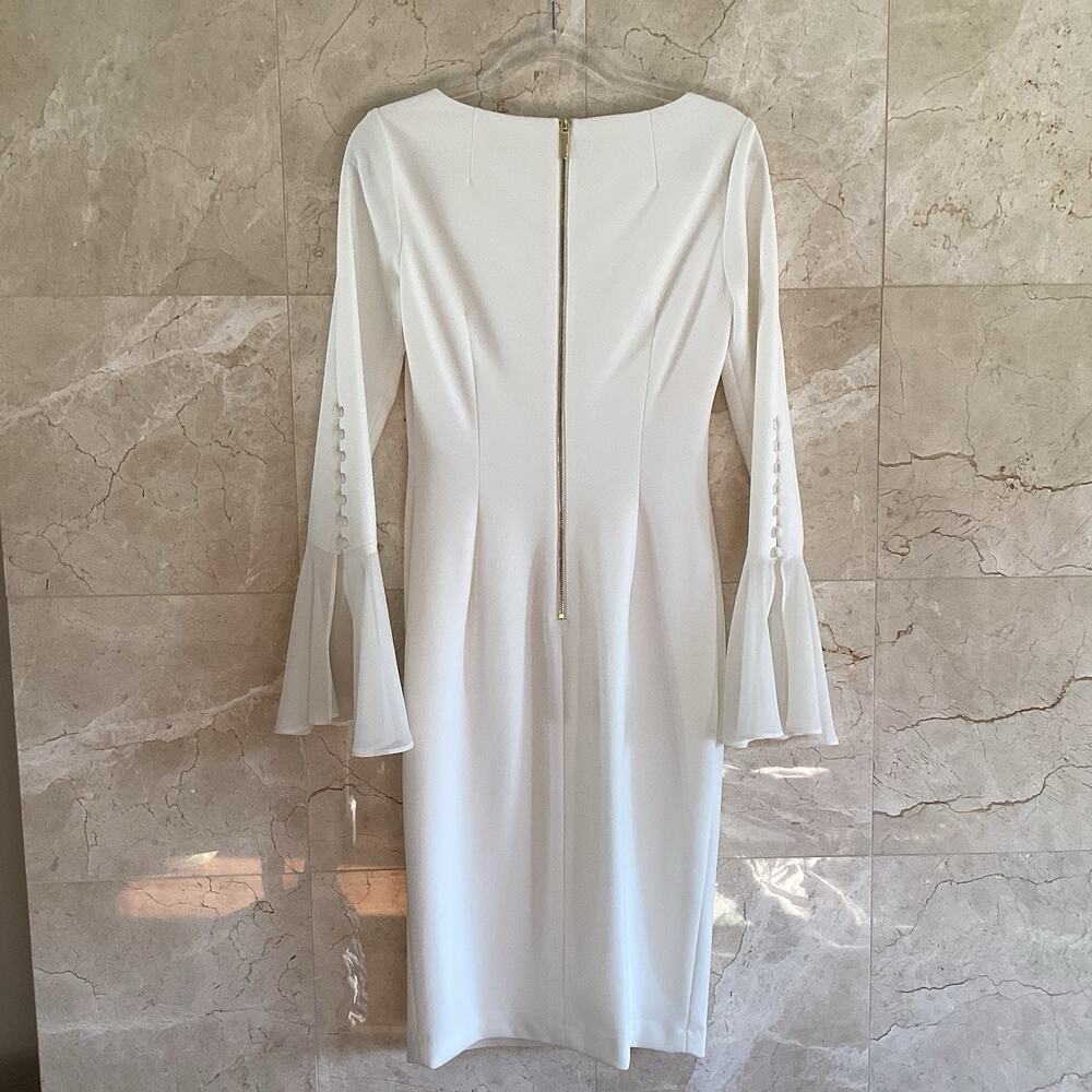 Calvin Klein Shift Dress - 2 - White Bell Sleeve, Classic Holiday Party Bridal - Picture 7 of 16